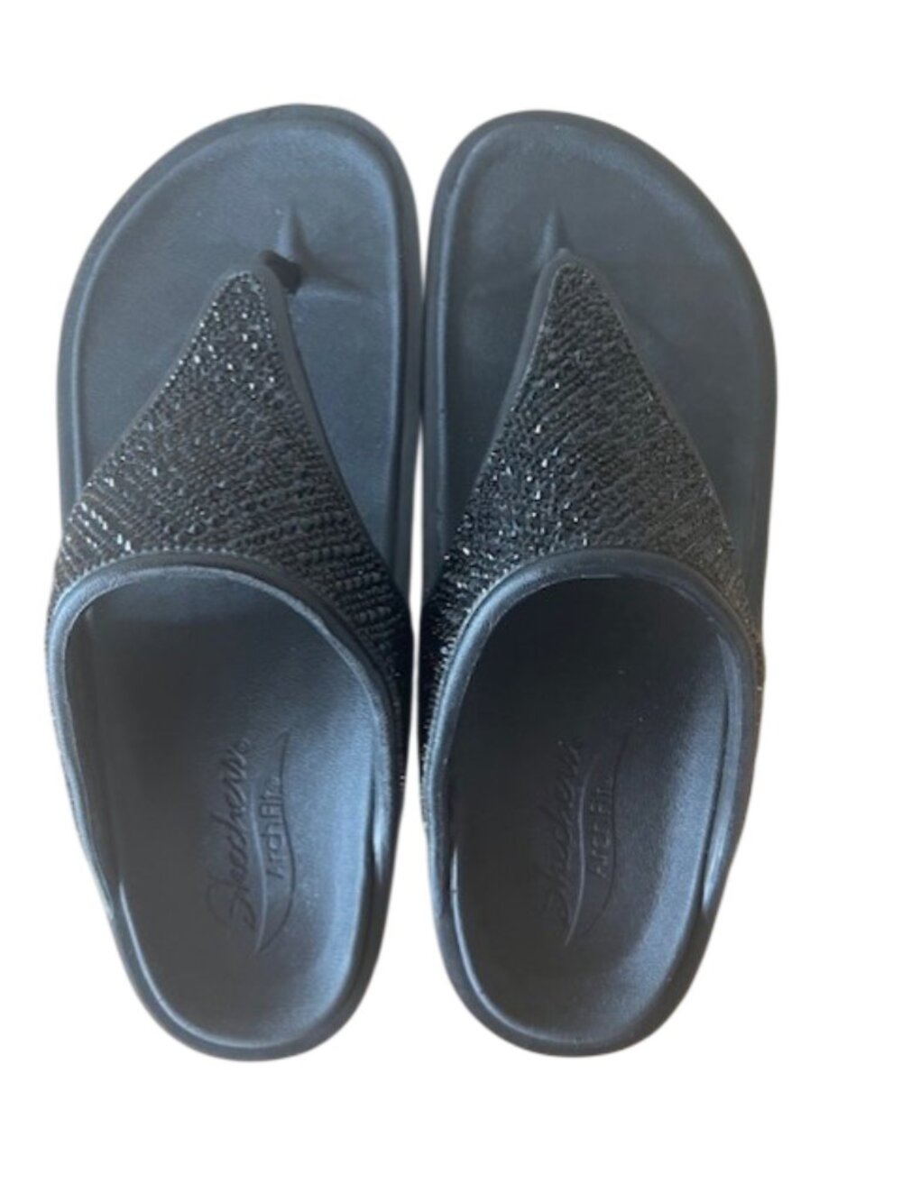 Skechers Arch Fit Thong Sandals Black Comfort Slides Womens 7  Bling *NEW* - Picture 3 of 5